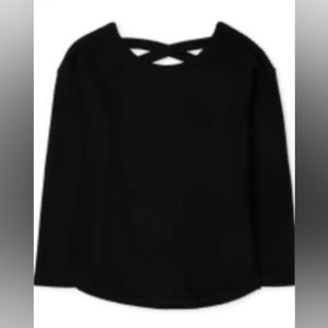 Girls Cross Back Thermal Lightweight Sweater-Black